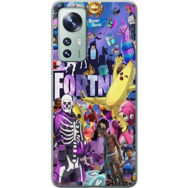 Kompatibel Mobilcover til Xiaomi 12 Fortnite-collage med Banana Peely Battle Bus og skins farverigt gamingmotiv