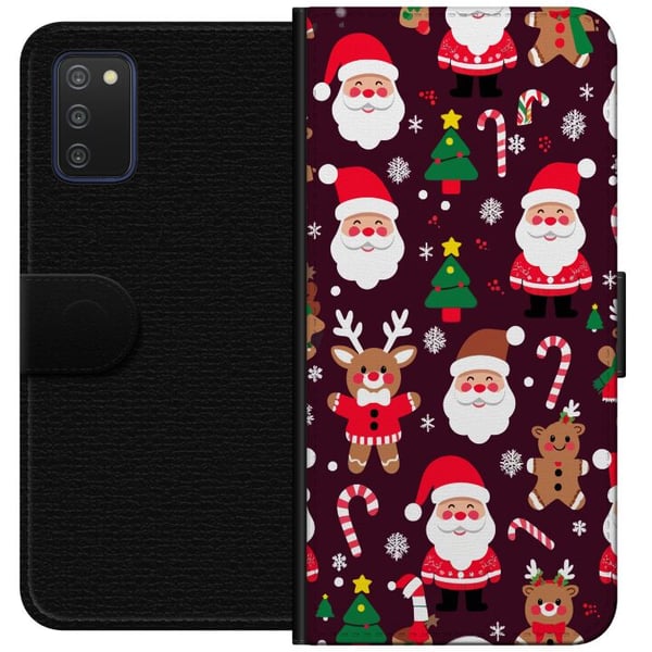 Kompatibelt Lommeboketui til Samsung Galaxy A03s Merry Squad julemønster med nisser, reinsdyr og pepperkaker, søt vinterdesign i tegneseriestil