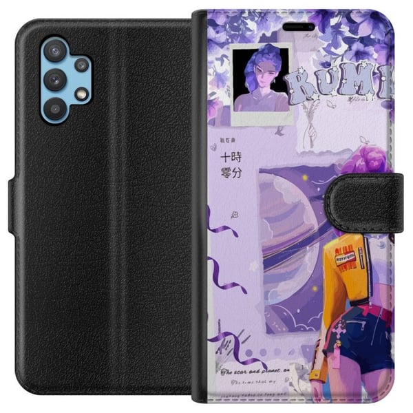 Kompatibelt Plånboksfodral till Samsung Galaxy A32 5G Kpop Demon Hunters Rumi Cosmic Planet Purple Fantasy Idol Aesthetic