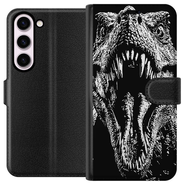 Kompatibelt Lommeboketui til Samsung Galaxy S23 T-Rex brøl dinosaur episk svart-hvitt forhistorisk beist voldsomt brøl monster kunst illustrasjon pla