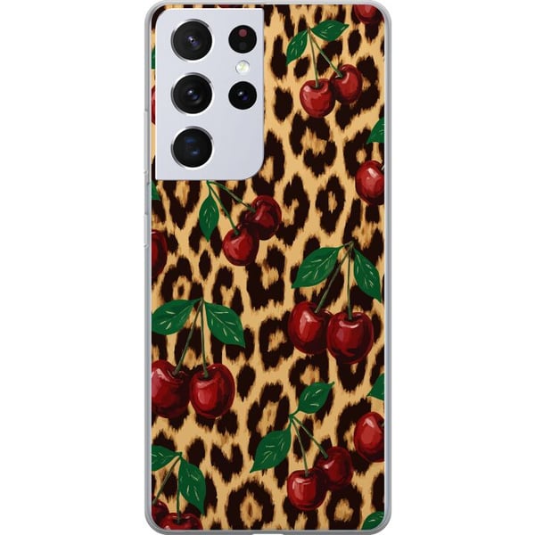 Kompatibelt Mobildeksel til Samsung Galaxy S21 Ultra 5G Kirsebær leopardmønster kirsebær retro rockabilly pinupstil kirsebærtrykk leopardbakgrunn mot Kompatibelt Mobildeksel til Samsung Galaxy S21 Ultra 5G Kirsebær leopardmønster kirsebær retro rockabilly pinupstil kirsebærtrykk leopardbakgrunn mot