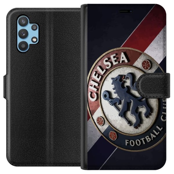 Kompatibelt Plånboksfodral till Samsung Galaxy A32 5G Chelsea FC emblem i 3D stil med blå vita och röda detaljer som ger ett kraftfullt elegant sport Kompatibelt Plånboksfodral till Samsung Galaxy A32 5G Chelsea FC emblem i 3D stil med blå vita och röda detaljer som ger ett kraftfullt elegant sport