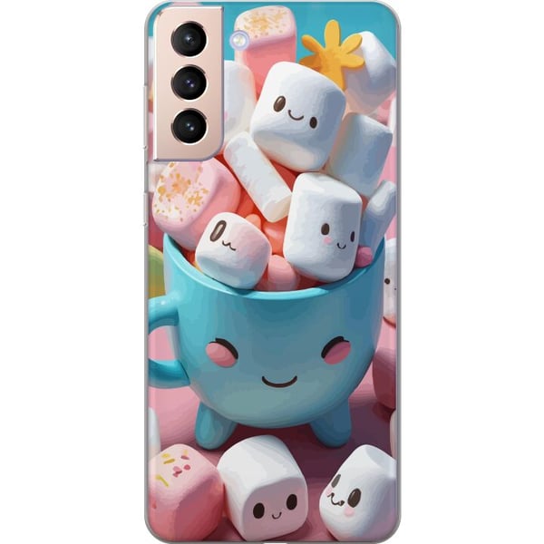 Kompatibelt Mobildeksel til Samsung Galaxy S21 Kawaii marshmallow smile kawaii design med søte figurer i kopp fargerik og glad stil