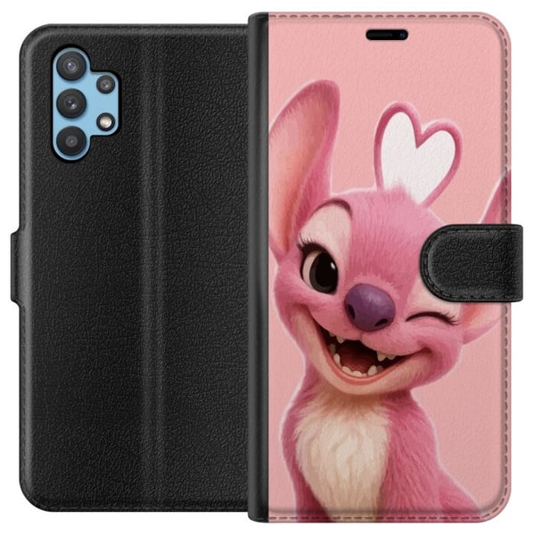 Kompatibelt Plånboksfodral till Samsung Galaxy A32 5G Angel rosa figur blinkar gullig design med hjärta kärlek lekfullhet och söt energi i pastellton
