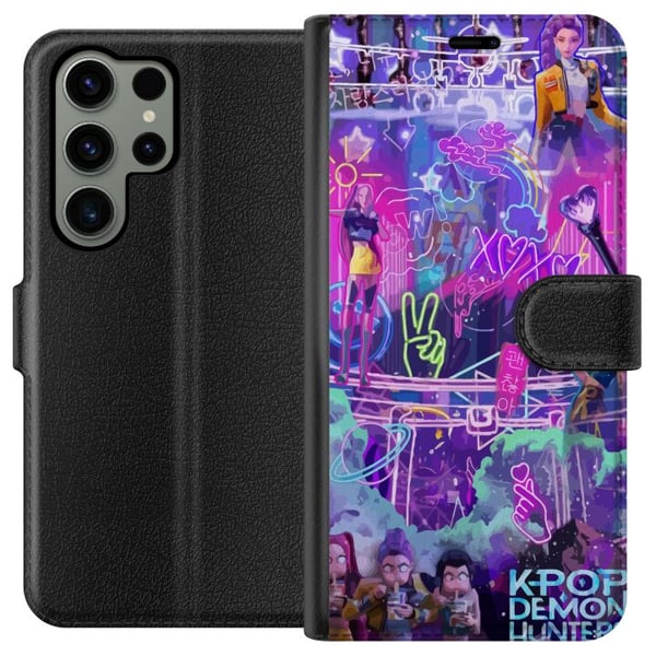 Kompatibelt Lommeboketui til Samsung Galaxy S23 Ultra Kpop demonjegere neonlys by lilla glød idolestetikk stemning