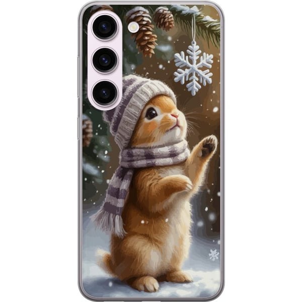 Kompatibel Mobilcover til Samsung Galaxy S23 Vinterkanin med hue og halstørklæde beundrer snefnug charmerende vintermotiv fyldt med julestemning Kompatibel Mobilcover til Samsung Galaxy S23 Vinterkanin med hue og halstørklæde beundrer snefnug charmerende vintermotiv fyldt med julestemning