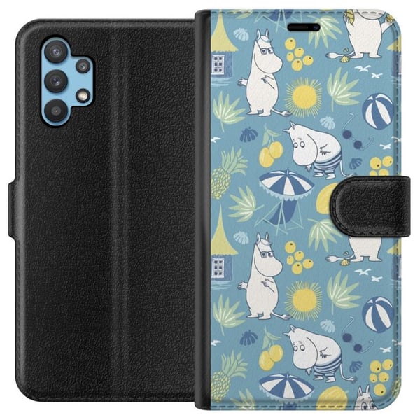 Kompatibelt Plånboksfodral till Samsung Galaxy A32 5G Strandtema med frukter parasoller sommarhus och glada figurer i färgglatt mönster fyllt av lekf Kompatibelt Plånboksfodral till Samsung Galaxy A32 5G Strandtema med frukter parasoller sommarhus och glada figurer i färgglatt mönster fyllt av lekf