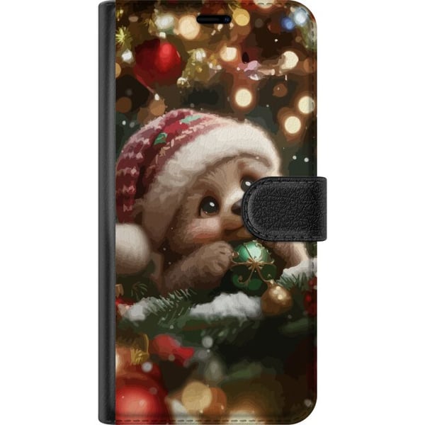 Kompatibelt Plånboksfodral till Samsung Galaxy A32 5G Julsovbjörn kulor söt björn cosy lights christmas kawaii warm holiday cute winter poster