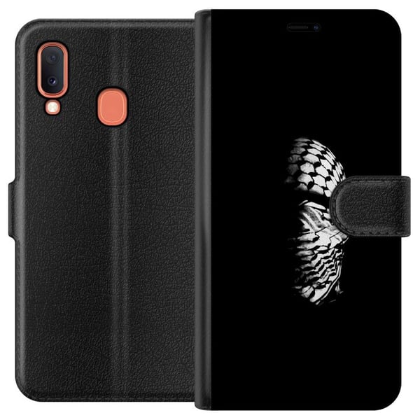 Yhteensopiva Lompakkokotelo Samsung Galaxy A20e Keffiyeh-kuviointi - klassinen palestiinalainen mustavalkoinen shaali, jolla on kulttuurinen merkitys
