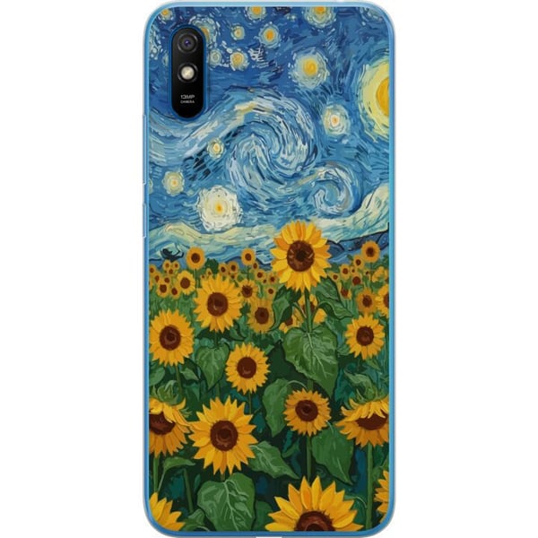 Kompatibel Mobilcover til Xiaomi Redmi 9A Solsikkemarkskunst – Van Gogh-inspireret maleri med stjerneklar himmel