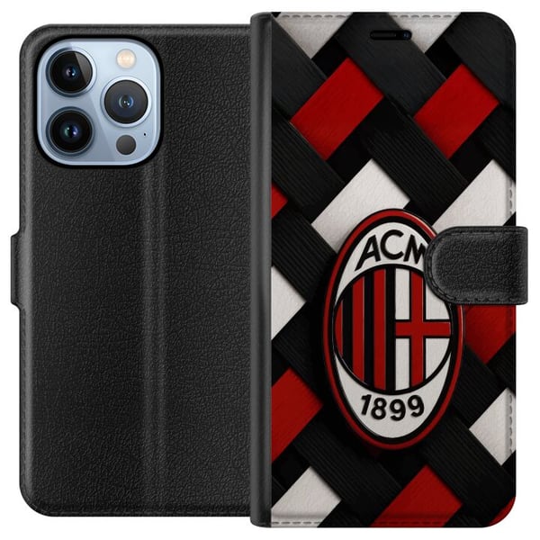 Kompatibelt Lommeboketui til Apple iPhone 13 Pro AC Milan fotball Olivier Giroud rød svart vevd klubbdesign Kompatibelt Lommeboketui til Apple iPhone 13 Pro AC Milan fotball Olivier Giroud rød svart vevd klubbdesign