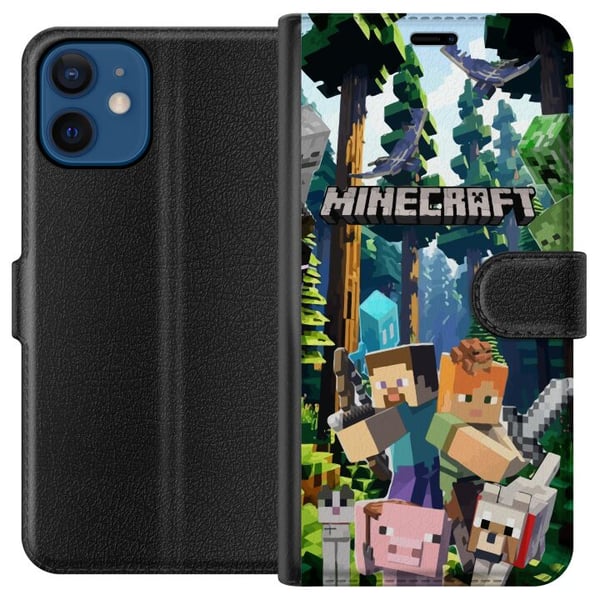 Yhteensopiva Lompakkokotelo Apple iPhone 12 mini Minecraft-matkapuhelinkotelo metsällä ja pikselityylisillä hahmoilla