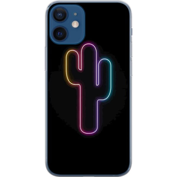 Kompatibel Mobilcover til Apple iPhone 12 Neonillustration af en kaktus i pinkt og blåt lys mod mørk baggrund i moderne popæstetik