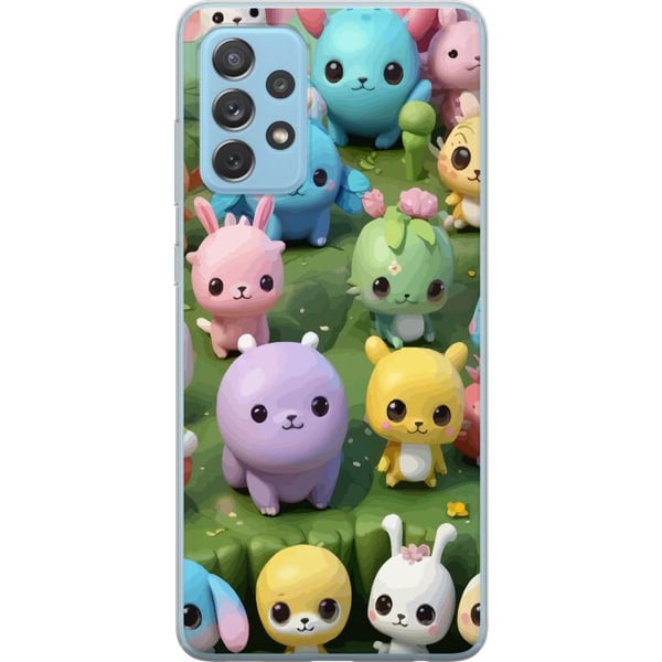 Kompatibelt Mobilskal till Samsung Galaxy A52 5G Kawaii djur i pastell färgglada figurer på grön bakgrund lekfullt motiv för barn och unga vuxna