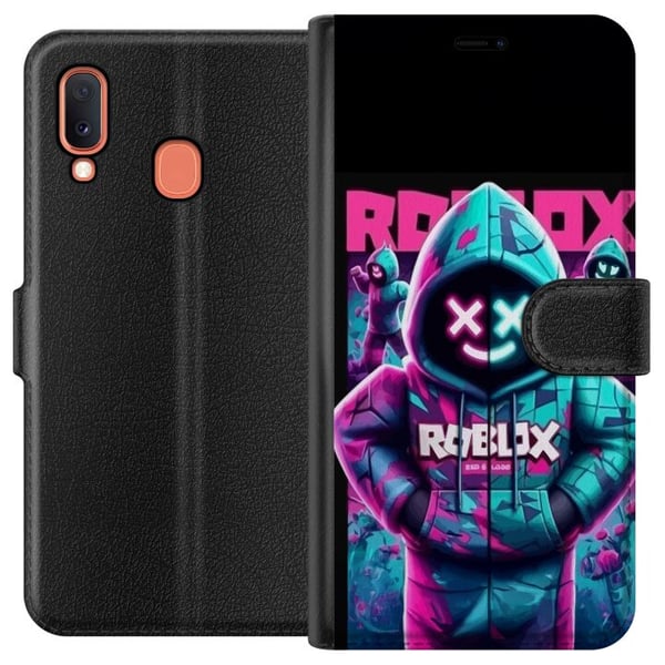 Kompatibelt Lommeboketui til Samsung Galaxy A20e Roblox Hoodie Legend Mystisk Roblox-figur i blå hettegenser med futuristisk neonlys Kompatibelt Lommeboketui til Samsung Galaxy A20e Roblox Hoodie Legend Mystisk Roblox-figur i blå hettegenser med futuristisk neonlys
