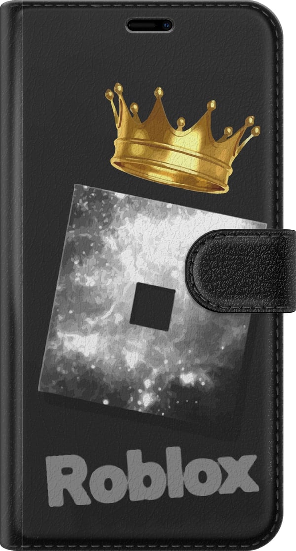Yhteensopiva Lompakkokotelo Apple iPhone SE (2022) Minimalistinen Roblox-symboli mustana ja hopeisena, kultaisella kruunulla ja ylellisellä pelaajaes