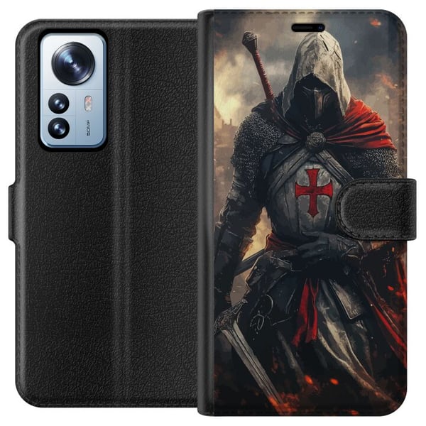Kompatibelt Plånboksfodral till Xiaomi 12 Pro Templar knight korsriddare crusader warrior medieval armor cross svärd fantasy fighter poster design