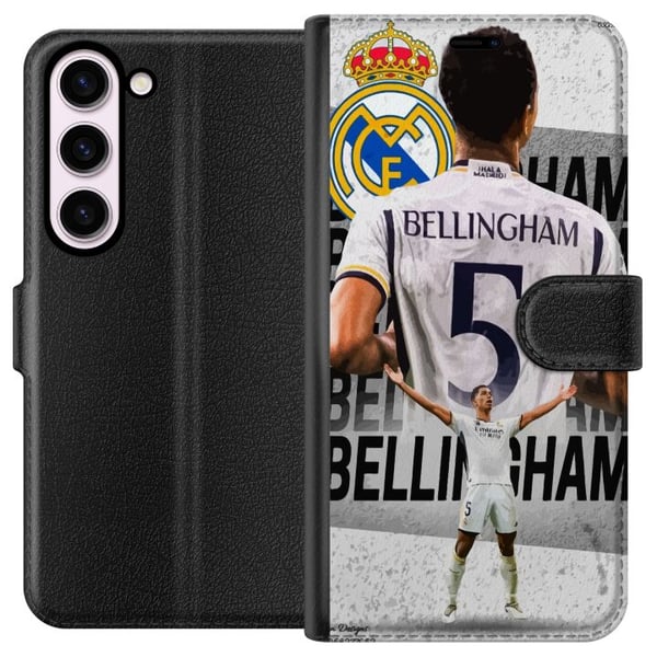 Kompatibel Tegnebogsetui til Samsung Galaxy S23 Real Madrid Jude Bellingham med forsvarer i trøje nummer 5 stort klubemblem sort-hvid kontrast atleti Kompatibel Tegnebogsetui til Samsung Galaxy S23 Real Madrid Jude Bellingham med forsvarer i trøje nummer 5 stort klubemblem sort-hvid kontrast atleti