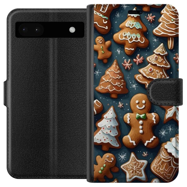 Kompatibel Tegnebogsetui til Google Pixel 6a Peberkager formet som grantræer, figurer og stjerner, dekoreret med glasur i et hyggeligt vintermønster,