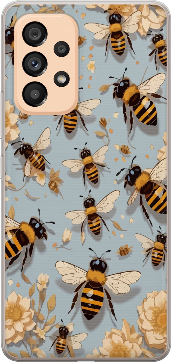 Kompatibelt Mobilskal till Samsung Galaxy A53 5G Bin och blommor blå bakgrund naturinspirerad design med charm och färg för somrigt uttryck