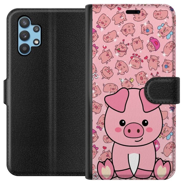 Kompatibelt Plånboksfodral till Samsung Galaxy A32 5G Kawaii Pig Cute Pink Animal Anime