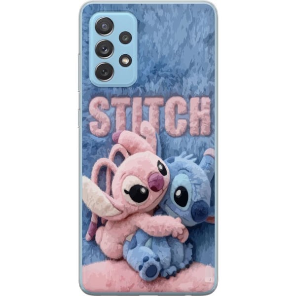 Kompatibelt Mobildeksel til Samsung Galaxy A52 5G De lodne Stitch og Angel klemmer hverandre på et mykt, pelsaktig underlag med pastellfarger som ska Kompatibelt Mobildeksel til Samsung Galaxy A52 5G De lodne Stitch og Angel klemmer hverandre på et mykt, pelsaktig underlag med pastellfarger som ska