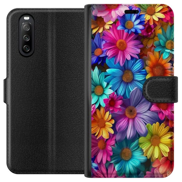 Kompatibel Tegnebogsetui til Sony Xperia 10 III Gerbera Blomster Farverigt Dekoration Blomstmotiv Populær Hjemmeindretning Farverig Vægkunst Design