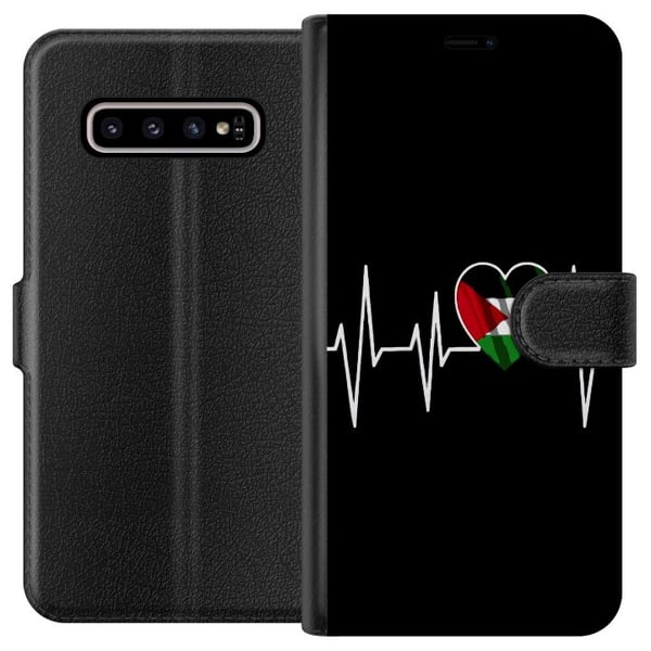 Kompatibel Tegnebogsetui til Samsung Galaxy S10+ Palæstina-hjerte med EKG-linje flagfarver sort rød hvid grøn stærkt symbol på kærlighed og frihed