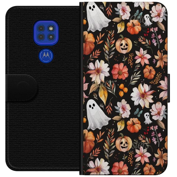 Kompatibel Tegnebogsetui til Motorola Moto G9 Play Halloween Græskar Spøgelsesdragt Maske