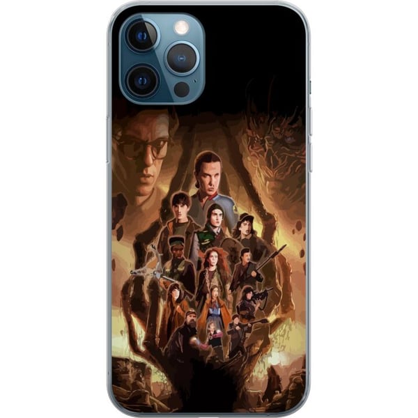 Kompatibel Mobilcover til Apple iPhone 12 Pro Stranger Things-gruppebillede med heltene i et mørkt fantasimiljø og et truende væsen Kompatibel Mobilcover til Apple iPhone 12 Pro Stranger Things-gruppebillede med heltene i et mørkt fantasimiljø og et truende væsen