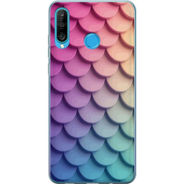 Kompatibel Mobilcover til Huawei P30 lite Skællet pastelmønster med bløde overlappende former i rosa, lilla og blå toner, som skaber et harmonisk, dr