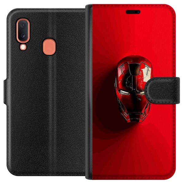 Kompatibelt Lommeboketui til Samsung Galaxy A20e Iron Man Marvel hjelm plakat Avengers Tony Stark maske rød superhelt retro tegneserieillustrasjon de Kompatibelt Lommeboketui til Samsung Galaxy A20e Iron Man Marvel hjelm plakat Avengers Tony Stark maske rød superhelt retro tegneserieillustrasjon de