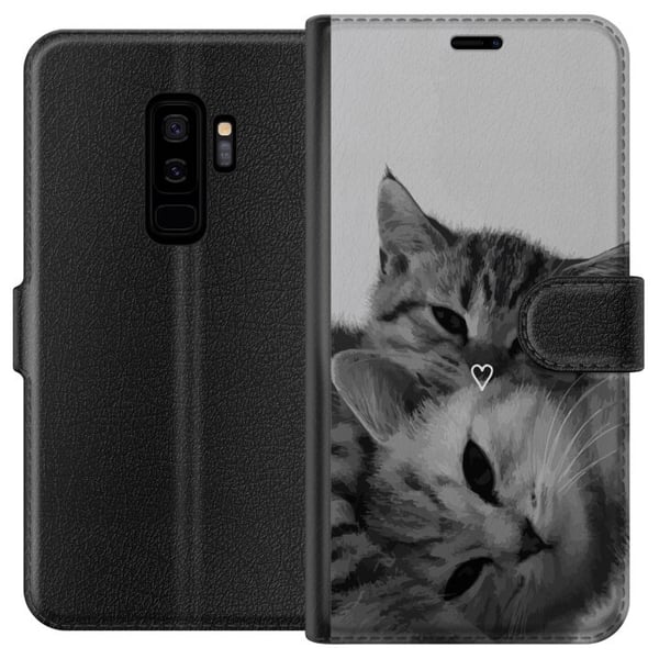 Kompatibelt Plånboksfodral till Samsung Galaxy S9+ Katt Hjärta Kompatibelt Plånboksfodral till Samsung Galaxy S9+ Katt Hjärta