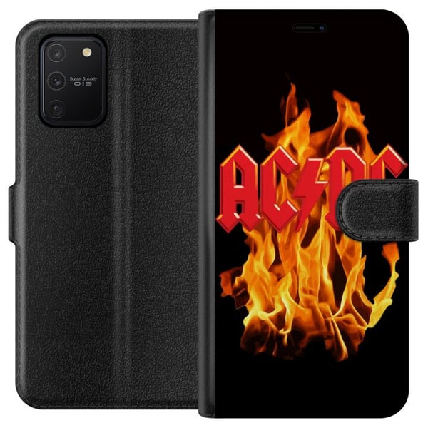 Kompatibelt Lommeboketui til Samsung Galaxy S10 Lite ACDC Flames Rockemusikkband Gitar Kompatibelt Lommeboketui til Samsung Galaxy S10 Lite ACDC Flames Rockemusikkband Gitar