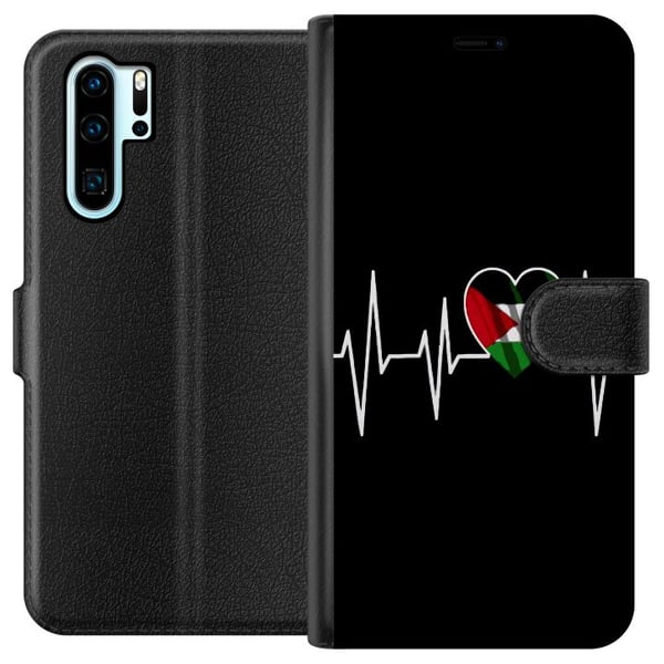 Yhteensopiva Lompakkokotelo Huawei P30 Pro Palestiina-sydän EKG-linjalla lippuvärit musta punainen valkoinen vihreä vahva rakkauden ja vapauden symbo