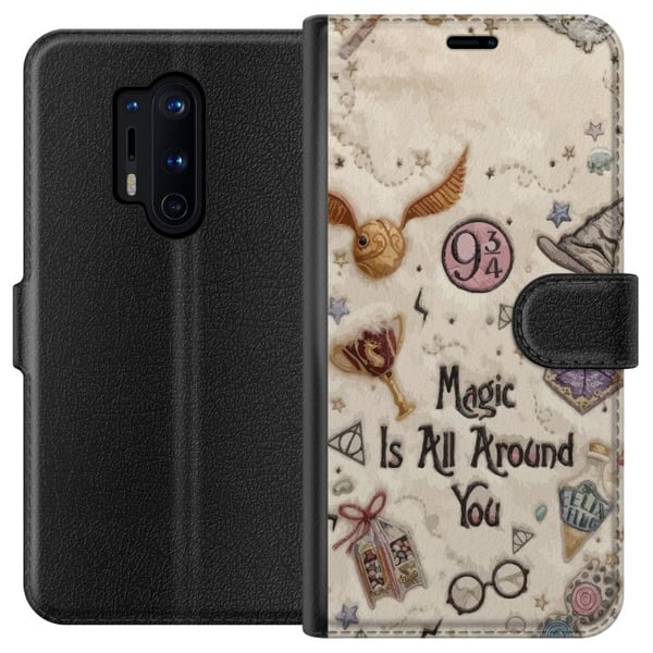 Kompatibel Tegnebogsetui til OnePlus 8 Pro Broderet magisk illustration med symboler, citater og fantasiverden i drømmende eventyrstil