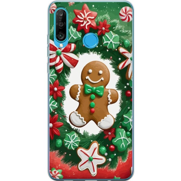 Kompatibelt Mobilskal till Huawei P30 lite Christmas gingerbread poster pepparkaka holiday cookies julgran candy sweets julmotiv retro design