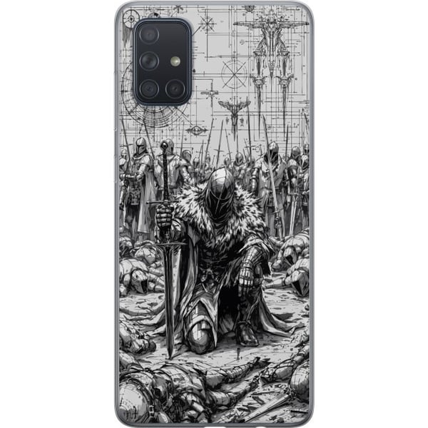 Kompatibel Mobilcover til Samsung Galaxy A71 Middelalderlig ridder slagmark kriger ridder rustning episk slagmark sort-hvid fantasy kriger motiv plak
