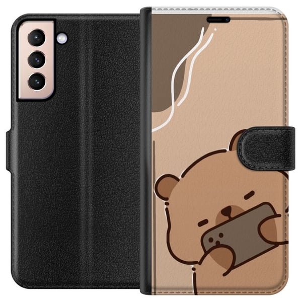 Kompatibelt Lommeboketui til Samsung Galaxy S21 Lazy Bear Chill Mode Søt bjørn som ligger med mobilen på beige bakgrunn i en rolig, avslappet stil Kompatibelt Lommeboketui til Samsung Galaxy S21 Lazy Bear Chill Mode Søt bjørn som ligger med mobilen på beige bakgrunn i en rolig, avslappet stil