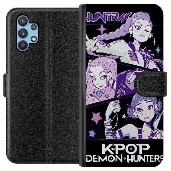 Kompatibelt Plånboksfodral till Samsung Galaxy A32 5G Kpop Demon Hunters Huntrix Trio Purple Stars Retro Cosmic Idol Glow