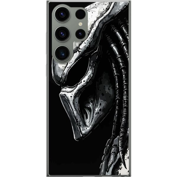 Kompatibel Mobilcover til Samsung Galaxy S23 Ultra Dramatisk illustration af en Predator-maske med metalliske teksturer, skygger og detaljer, der fre