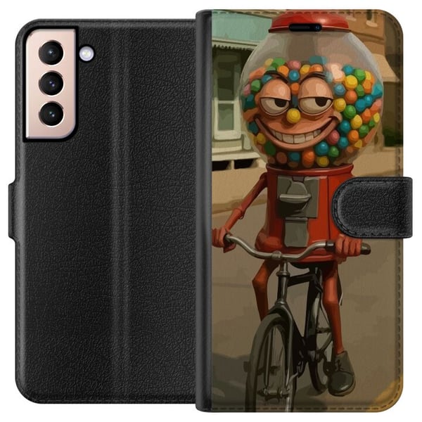 Kompatibelt Lommeboketui til Samsung Galaxy S21 Italiensk Brainrot-illustrasjon – Morsom godterimaskin sykler i retrodesign