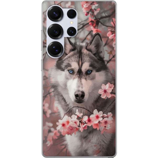 Kompatibel Mobilcover til Samsung Galaxy S25 Ultra Siberian Husky plakat hund blå øjne kirsebærblomster hund ulv natur dyr blomster sød retro design Kompatibel Mobilcover til Samsung Galaxy S25 Ultra Siberian Husky plakat hund blå øjne kirsebærblomster hund ulv natur dyr blomster sød retro design