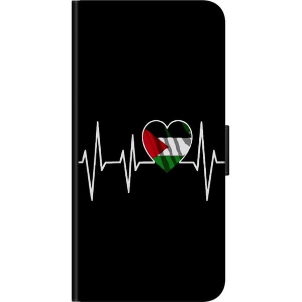 Kompatibel Tegnebogsetui til OnePlus 9 Pro Palæstina-hjerte med EKG-linje flagfarver sort rød hvid grøn stærkt symbol på kærlighed og frihed