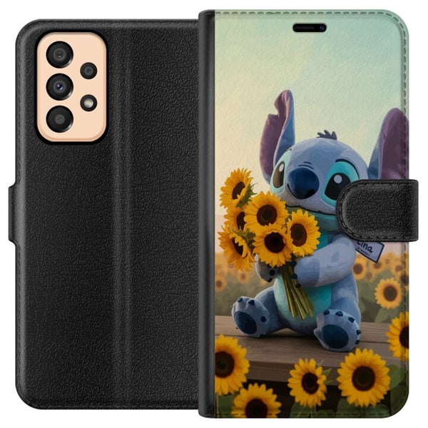 Yhteensopiva Lompakkokotelo Samsung Galaxy A33 5G Disney Stitch auringonkukkajuliste Lilo ja Stitch siniset alien-auringonkukat söpö kawaii-hahmo pel