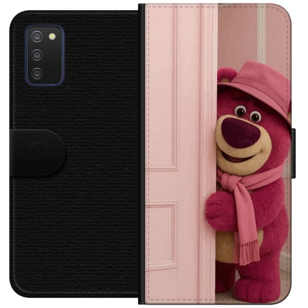 Kompatibelt Lommeboketui til Samsung Galaxy A03s Rosa bamse med hatt og skjerf, søtt pastellfarget design fylt med kjærlighet, humor og varme