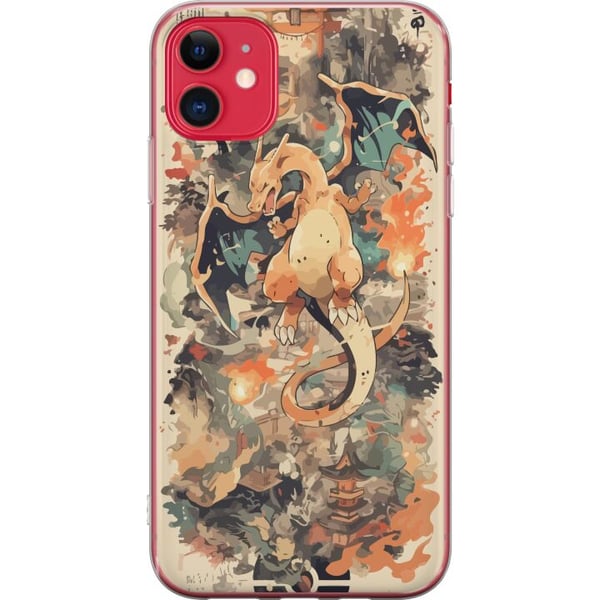 Yhteensopiva Puhelinkuori Apple iPhone 11 Tulilohikäärmeen legenda, tulta syöksevä lohikäärme japanilaiseen taidetyyliin, vintagekuvitus temppeleinee