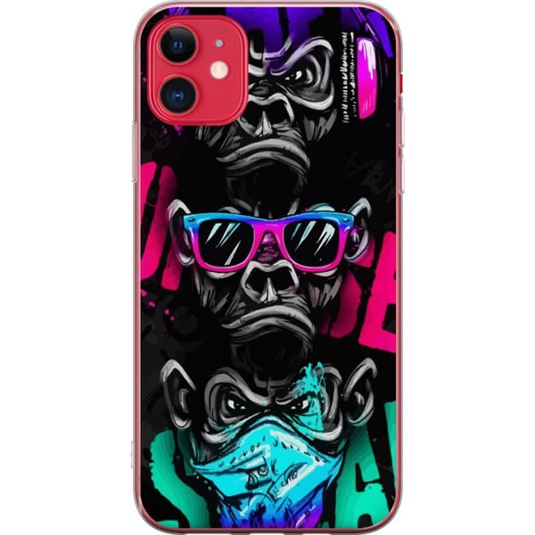 Kompatibelt Mobildeksel til Apple iPhone 11 Tre aper kunst – Graffitiinspirert neonmotiv ser ingenting, hører ingenting, sier ingenting