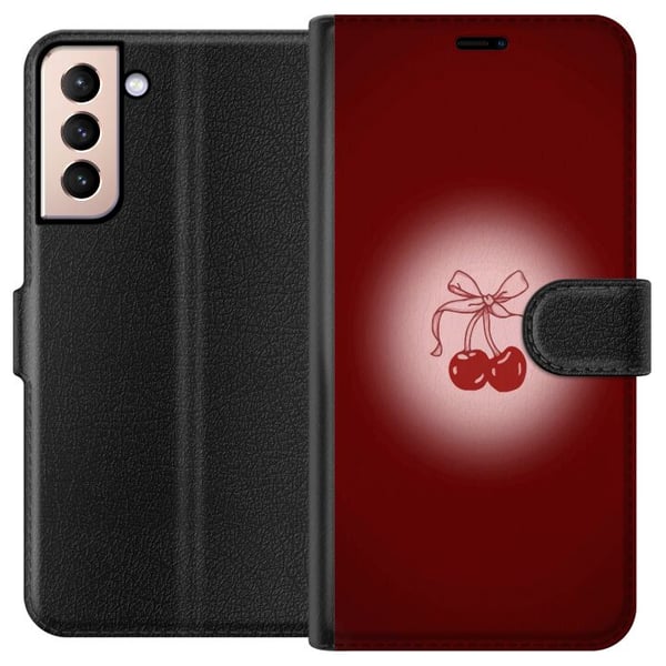 Kompatibelt Lommeboketui til Samsung Galaxy S21 Cherry Bow kirsebærdesign med sløyfe i romantisk retrostil, rød farge og vintagefølelse Kompatibelt Lommeboketui til Samsung Galaxy S21 Cherry Bow kirsebærdesign med sløyfe i romantisk retrostil, rød farge og vintagefølelse