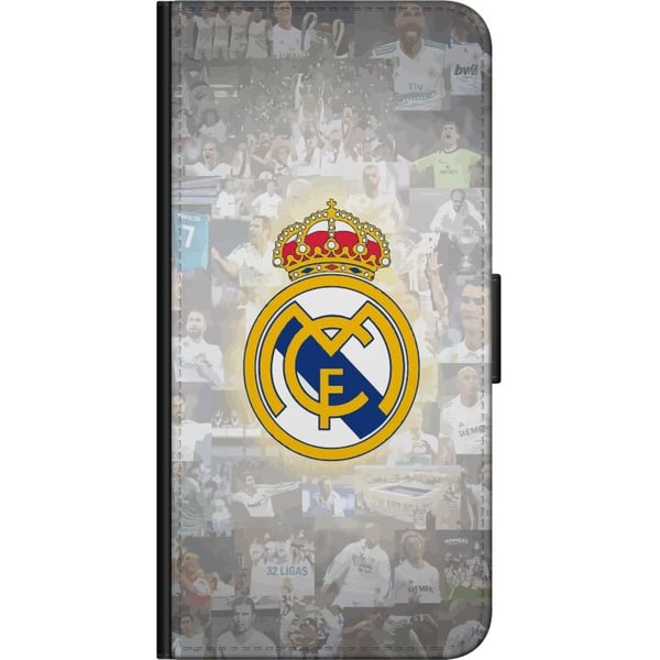 Yhteensopiva Lompakkokotelo Samsung Galaxy A20s Real Madrid Emblem Fotboll Klubbmärke Vit Guld Design